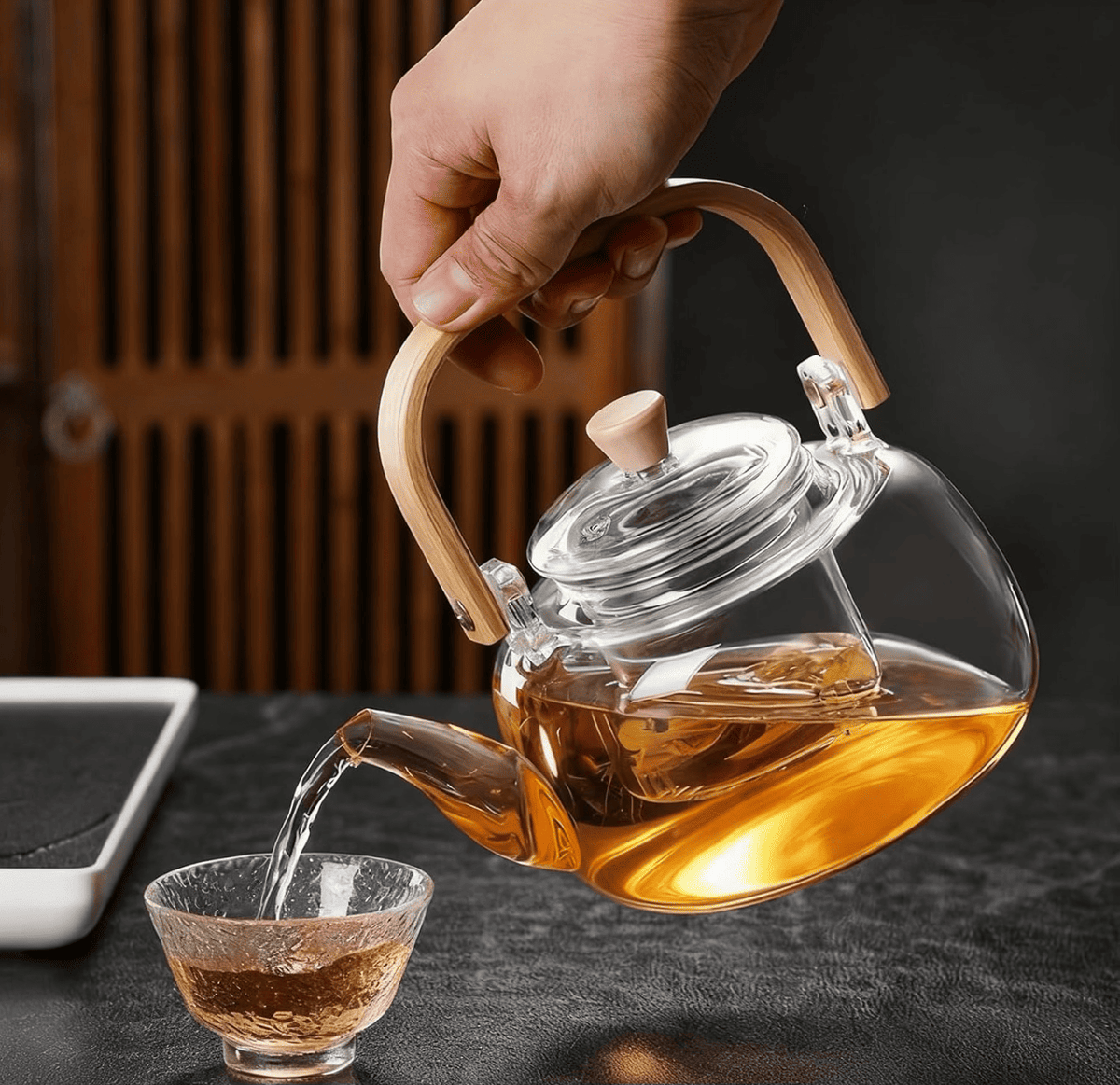 KozyCup Glass Teapot 1000ml with Glass Infuser & Bamboo Handle