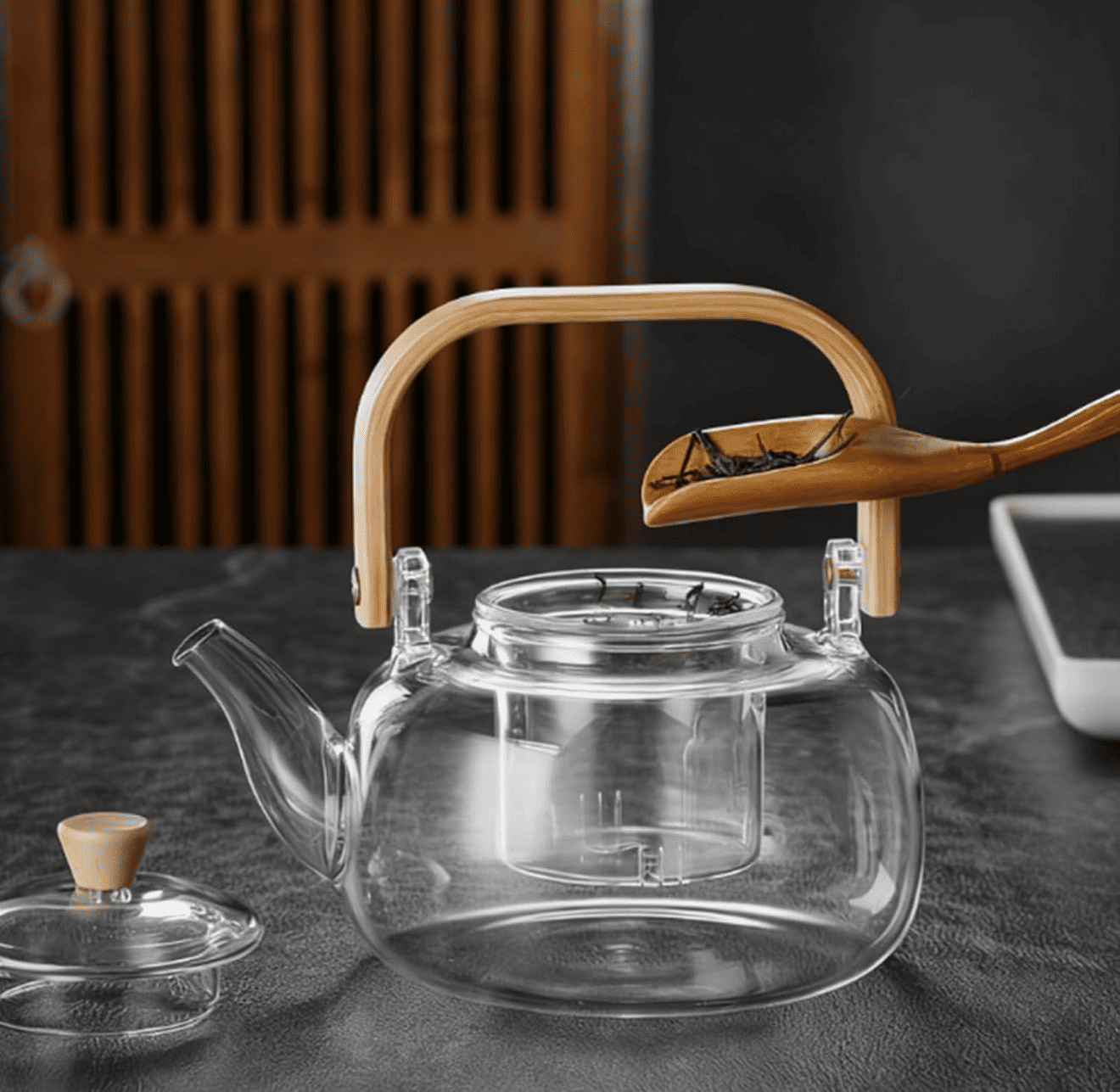 KozyCup Glass Teapot 1000ml with Glass Infuser & Bamboo Handle