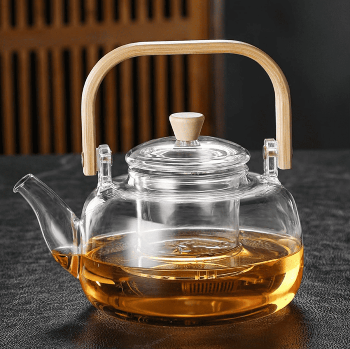 KozyCup Glass Teapot 1000ml with Glass Infuser & Bamboo Handle