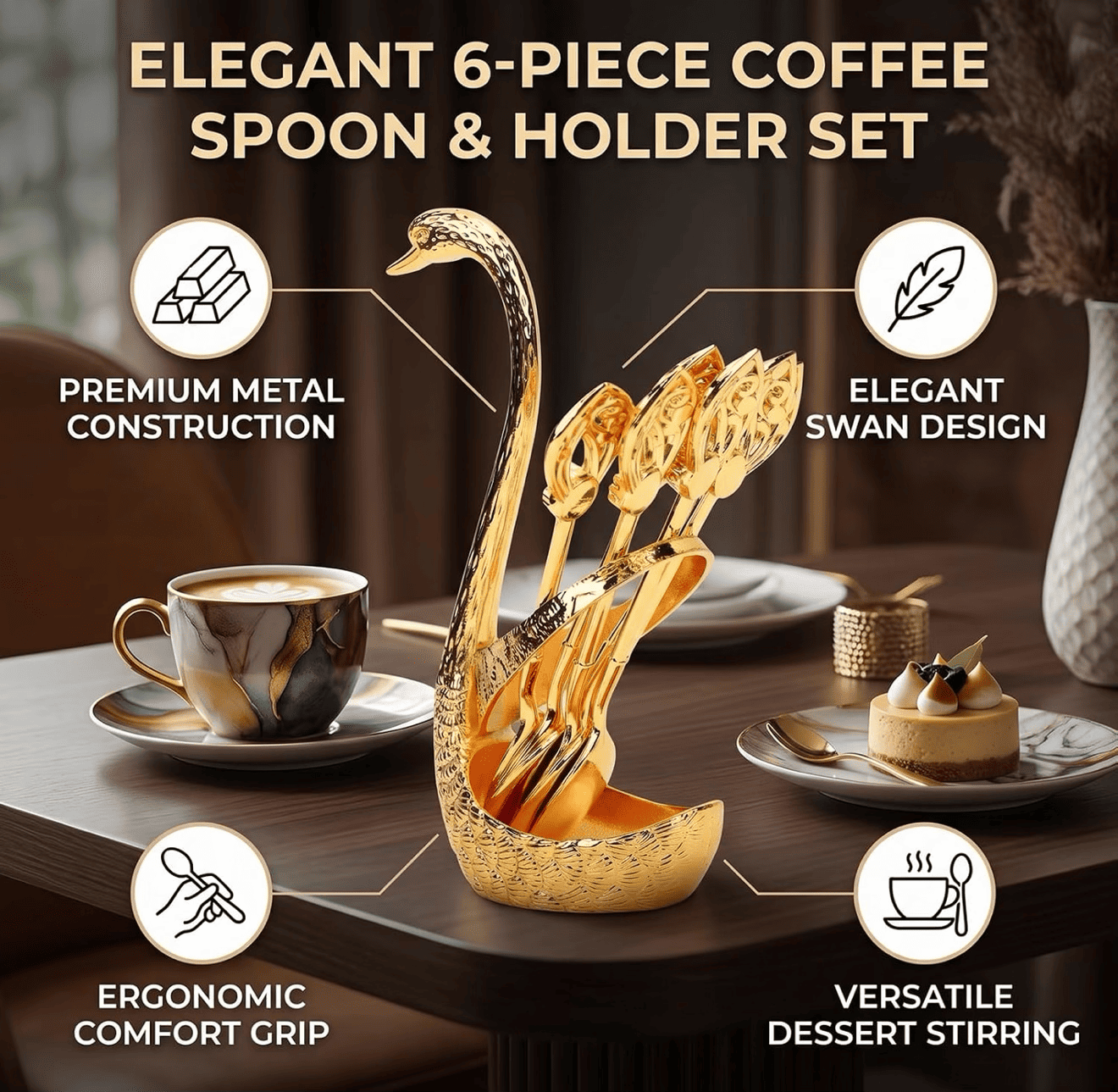 Kozy Cup Luxury Tea & Dessert Spoon Set – Gold & Silver
