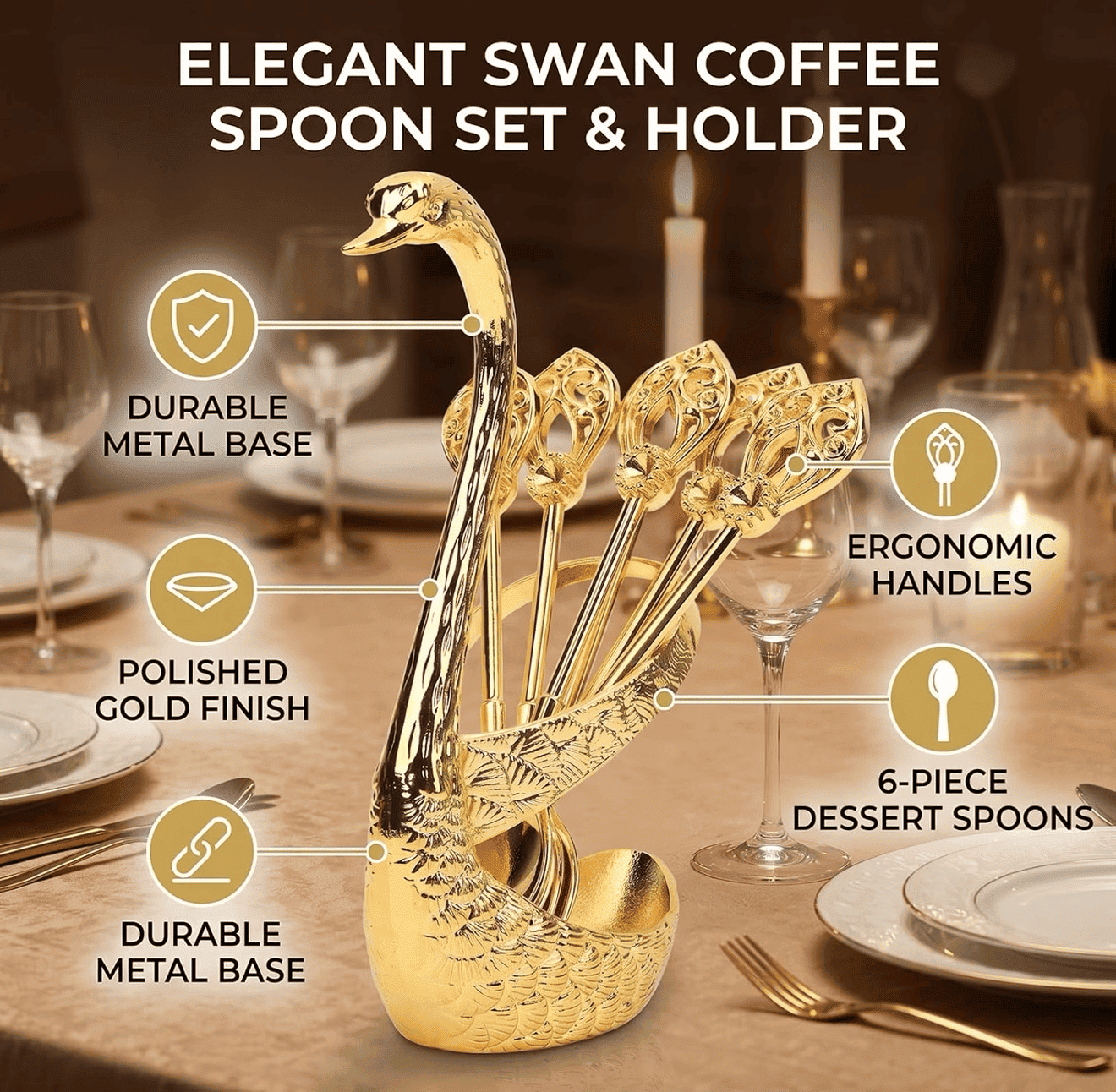 Kozy Cup Luxury Tea & Dessert Spoon Set – Gold & Silver