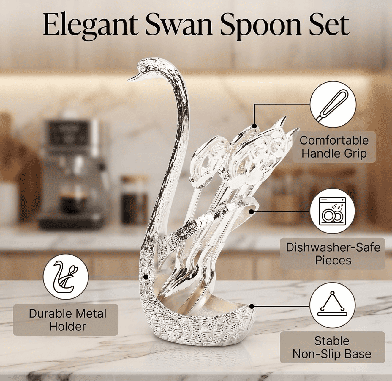 Kozy Cup Luxury Tea & Dessert Spoon Set – Gold & Silver